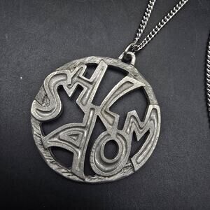 Jewish Shalom Pendant Necklace Cathedral Pewter